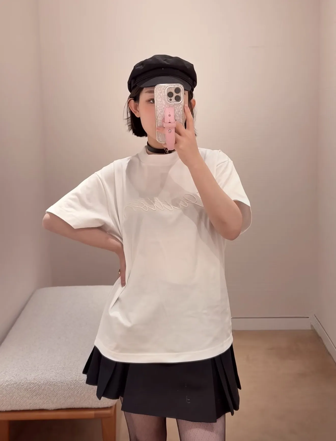 Louis Vuitton/Louis Vuitton 26ss signature letter embroidered short sleeves